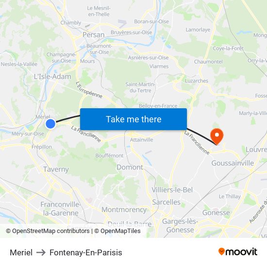 Meriel to Fontenay-En-Parisis map