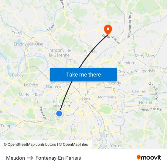 Meudon to Fontenay-En-Parisis map