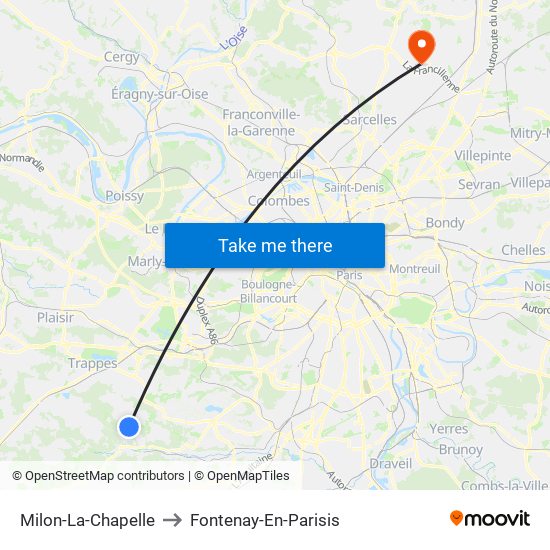 Milon-La-Chapelle to Fontenay-En-Parisis map