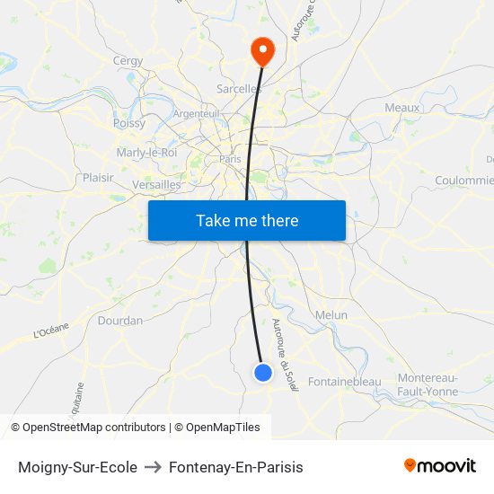 Moigny-Sur-Ecole to Fontenay-En-Parisis map