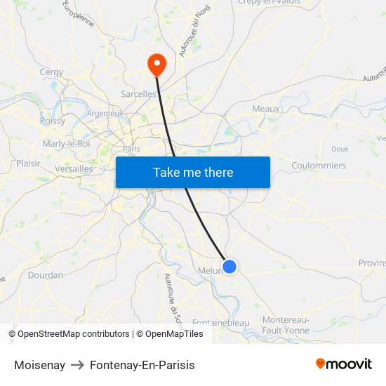 Moisenay to Fontenay-En-Parisis map