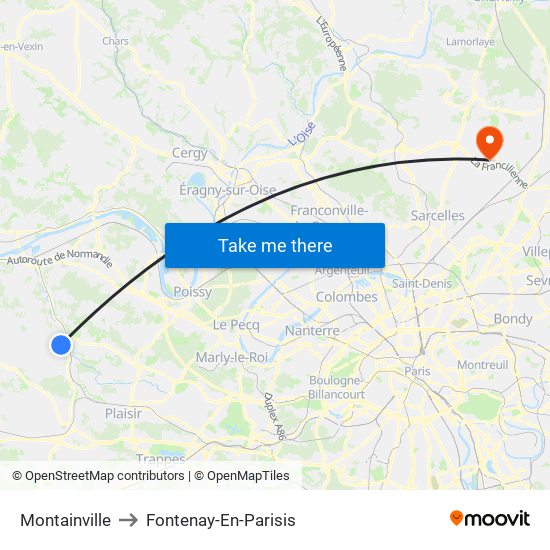 Montainville to Fontenay-En-Parisis map