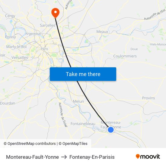 Montereau-Fault-Yonne to Fontenay-En-Parisis map