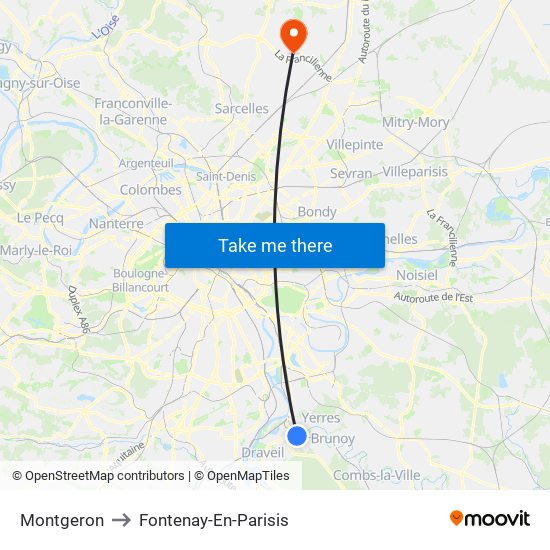 Montgeron to Fontenay-En-Parisis map