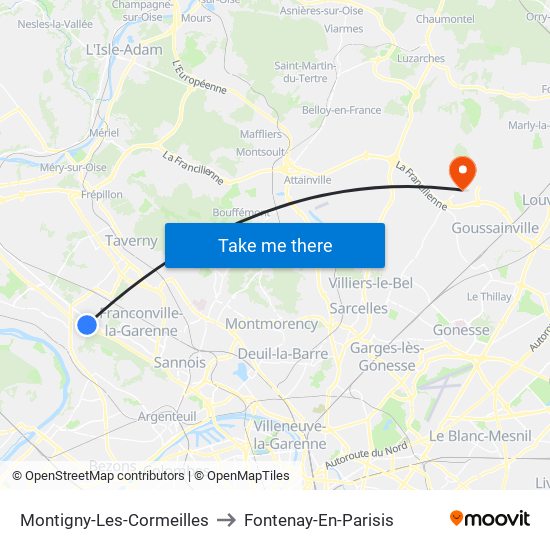 Montigny-Les-Cormeilles to Fontenay-En-Parisis map