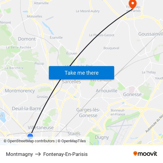 Montmagny to Fontenay-En-Parisis map