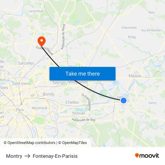 Montry to Fontenay-En-Parisis map