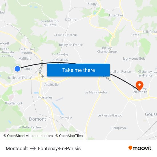 Montsoult to Fontenay-En-Parisis map