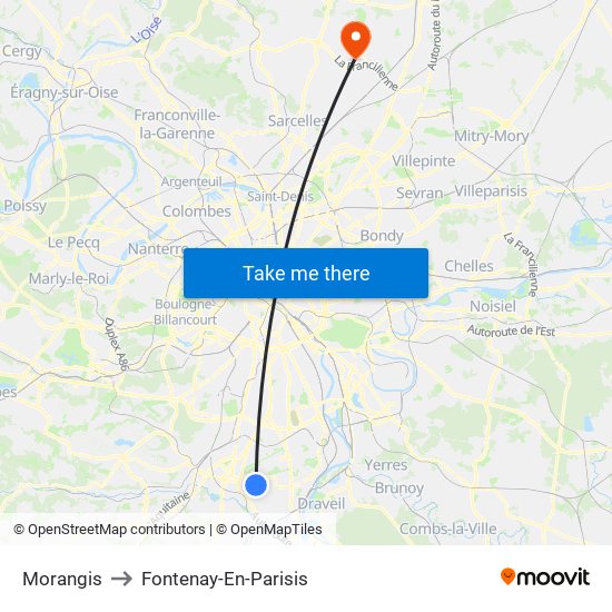 Morangis to Fontenay-En-Parisis map