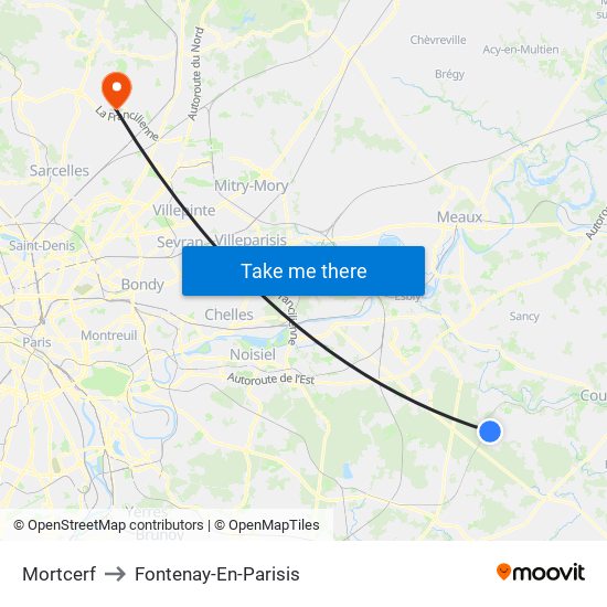 Mortcerf to Fontenay-En-Parisis map