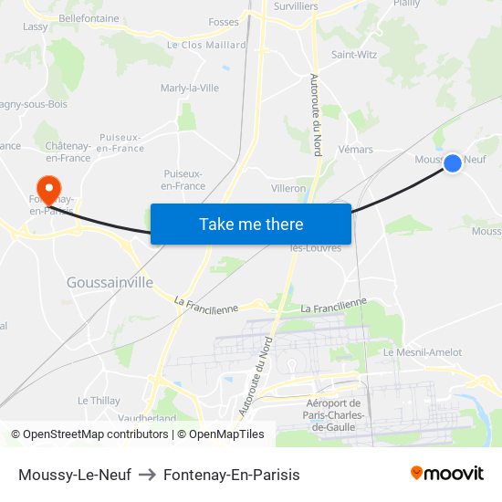 Moussy-Le-Neuf to Fontenay-En-Parisis map