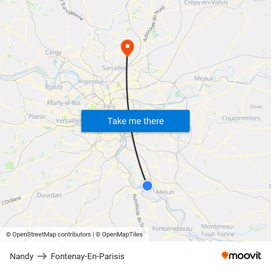 Nandy to Fontenay-En-Parisis map