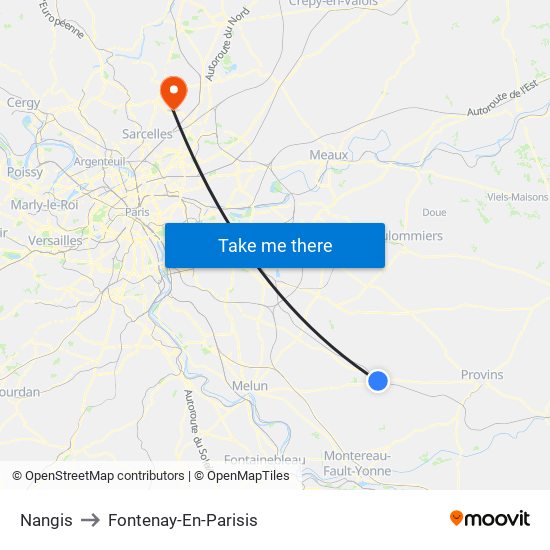 Nangis to Fontenay-En-Parisis map