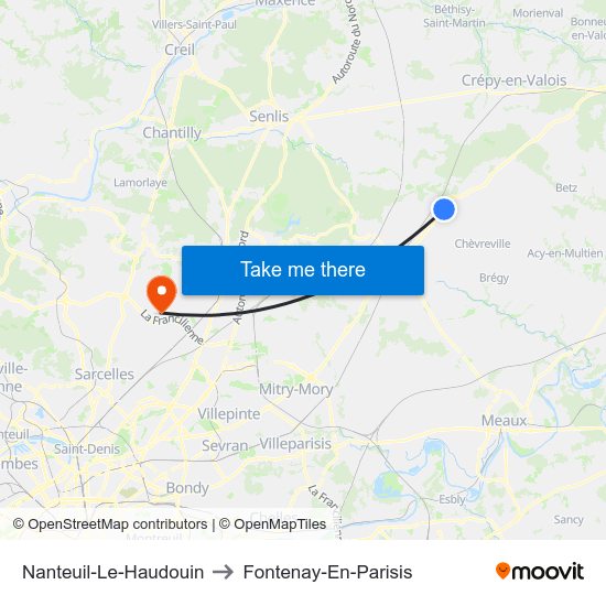 Nanteuil-Le-Haudouin to Fontenay-En-Parisis map