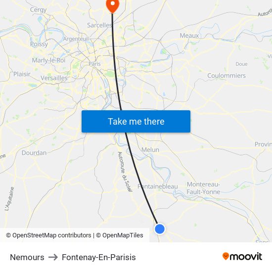 Nemours to Fontenay-En-Parisis map