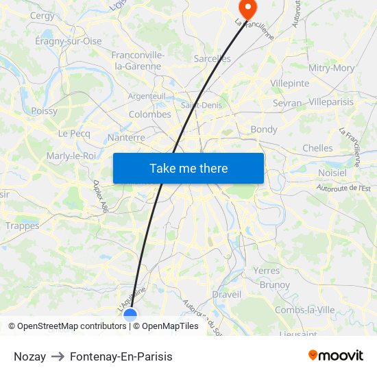 Nozay to Fontenay-En-Parisis map