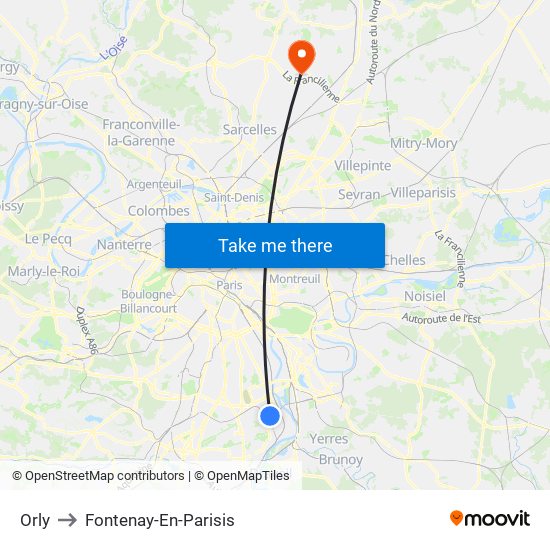 Orly to Fontenay-En-Parisis map