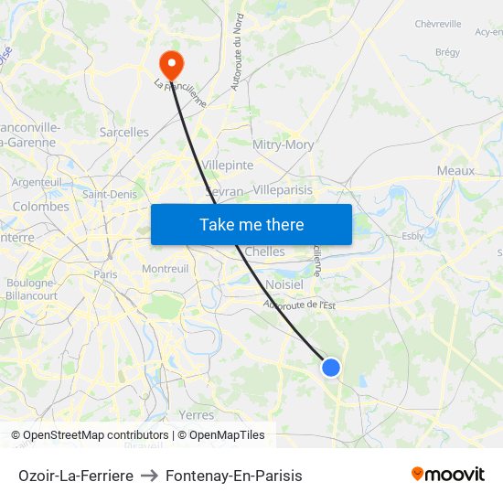Ozoir-La-Ferriere to Fontenay-En-Parisis map