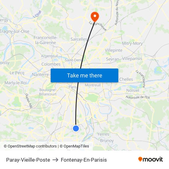 Paray-Vieille-Poste to Fontenay-En-Parisis map