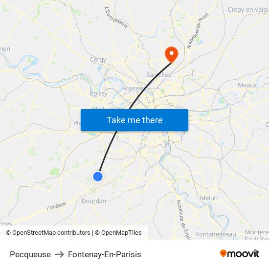 Pecqueuse to Fontenay-En-Parisis map