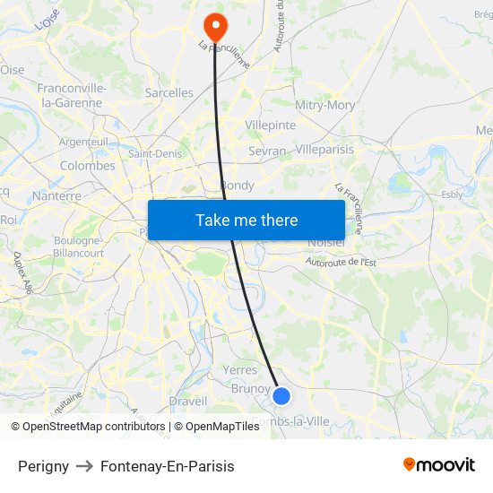 Perigny to Fontenay-En-Parisis map