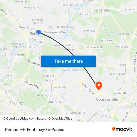 Persan to Fontenay-En-Parisis map