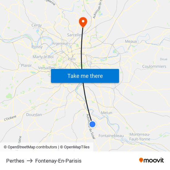 Perthes to Fontenay-En-Parisis map