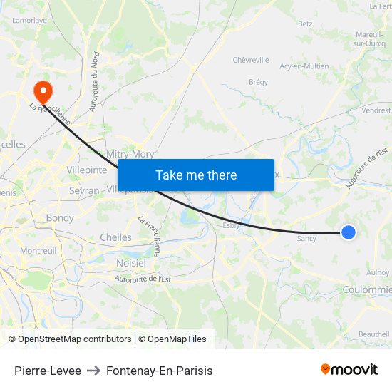 Pierre-Levee to Fontenay-En-Parisis map