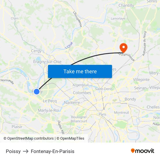 Poissy to Fontenay-En-Parisis map