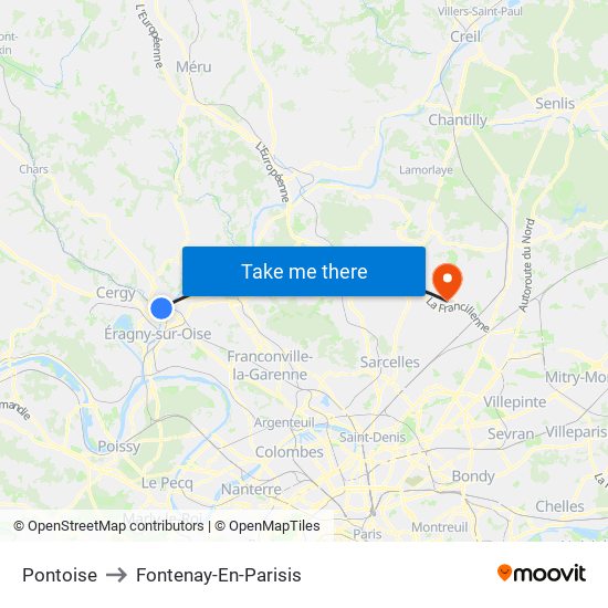Pontoise to Fontenay-En-Parisis map
