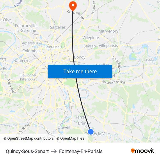 Quincy-Sous-Senart to Fontenay-En-Parisis map