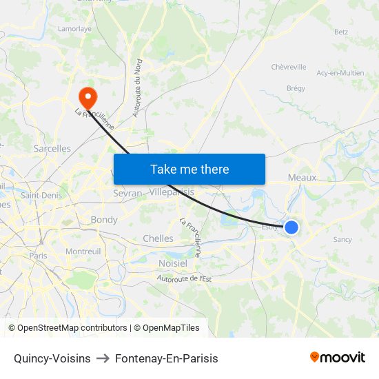 Quincy-Voisins to Fontenay-En-Parisis map
