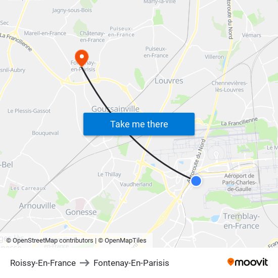 Roissy-En-France to Fontenay-En-Parisis map