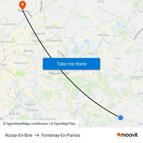 Rozay-En-Brie to Fontenay-En-Parisis map