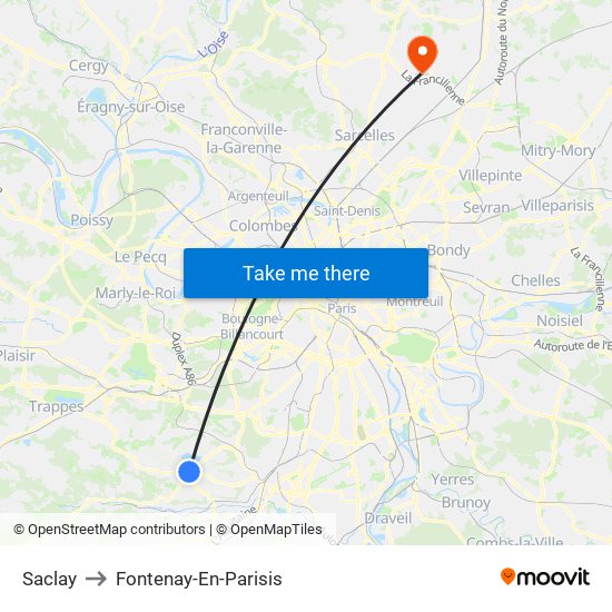 Saclay to Fontenay-En-Parisis map