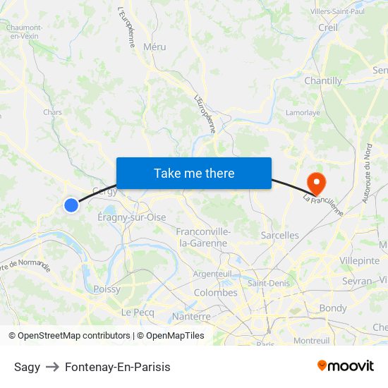 Sagy to Fontenay-En-Parisis map