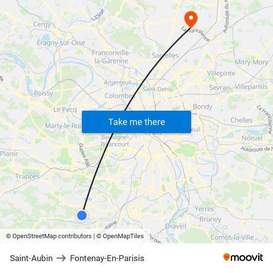 Saint-Aubin to Fontenay-En-Parisis map