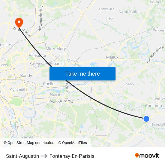 Saint-Augustin to Fontenay-En-Parisis map