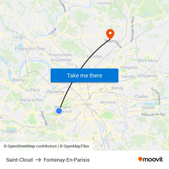 Saint-Cloud to Fontenay-En-Parisis map