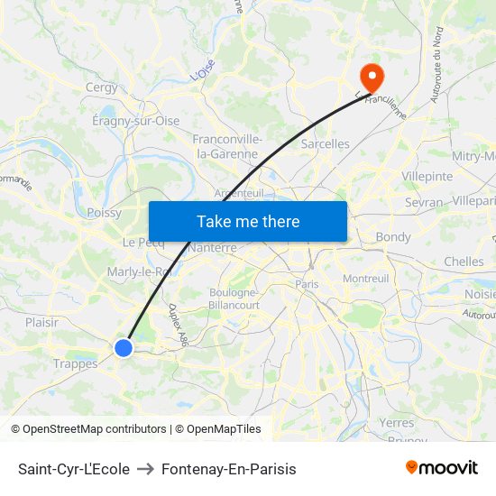 Saint-Cyr-L'Ecole to Fontenay-En-Parisis map