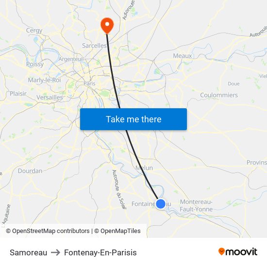 Samoreau to Fontenay-En-Parisis map