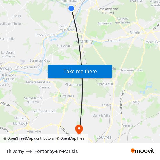 Thiverny to Fontenay-En-Parisis map