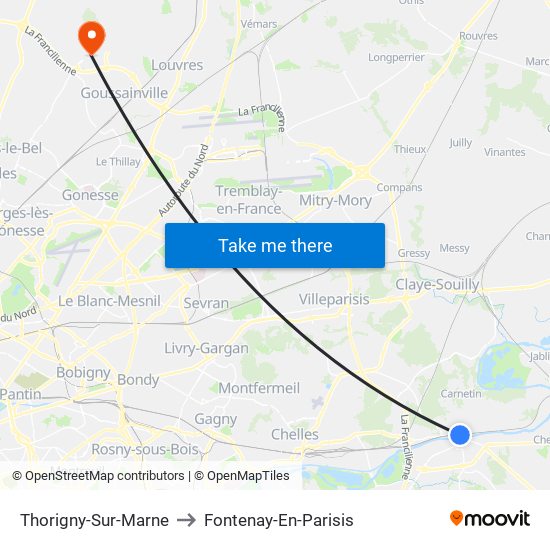 Thorigny-Sur-Marne to Fontenay-En-Parisis map