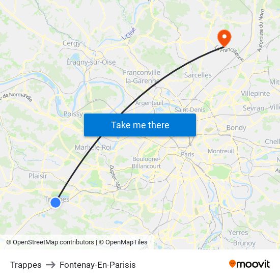 Trappes to Fontenay-En-Parisis map