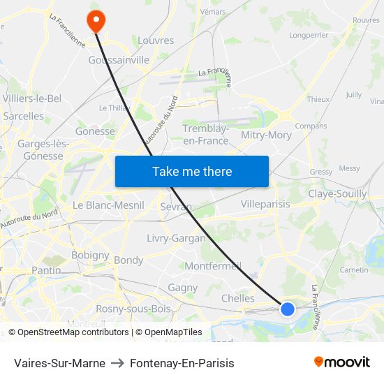 Vaires-Sur-Marne to Fontenay-En-Parisis map