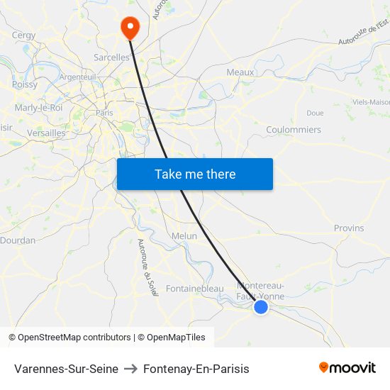 Varennes-Sur-Seine to Fontenay-En-Parisis map