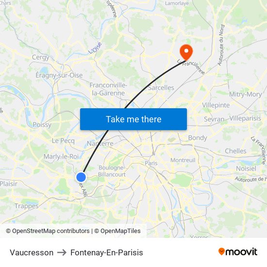Vaucresson to Fontenay-En-Parisis map