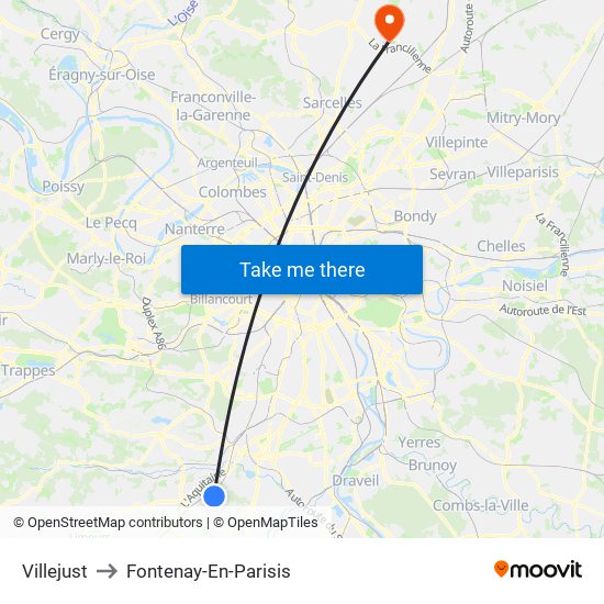 Villejust to Fontenay-En-Parisis map
