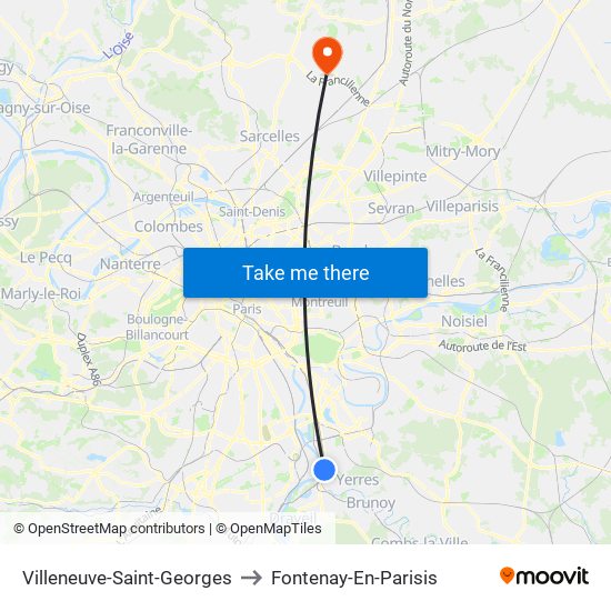 Villeneuve-Saint-Georges to Fontenay-En-Parisis map