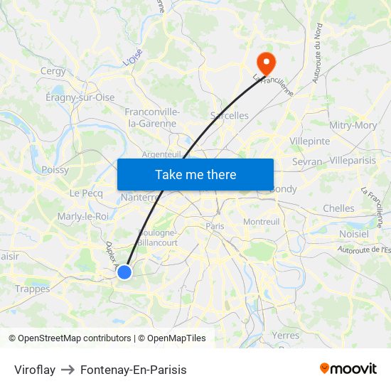 Viroflay to Fontenay-En-Parisis map